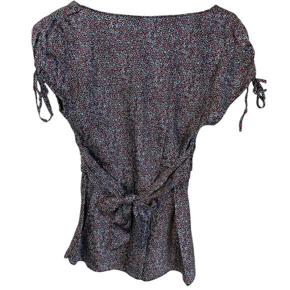 Express VIntage Y2K Size XS Silk Short Sleeve Babydoll Going Out Top Floral Dot - Picture 2 of 9